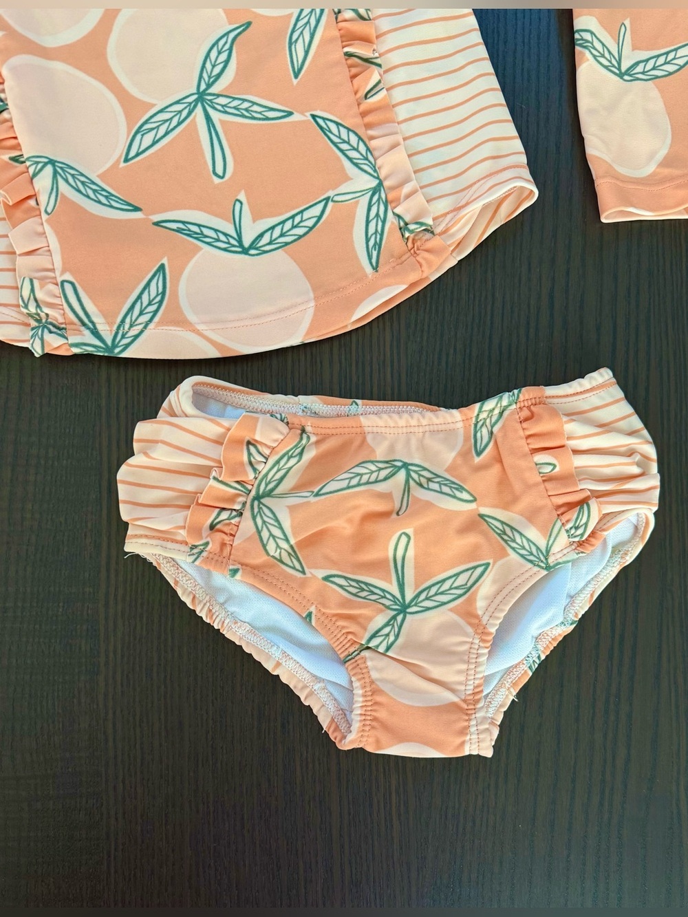 Jessica Simpson Peach Floral Long-Sleeve Rashguard Two-Piece Swim Set - Picture 2 of 6